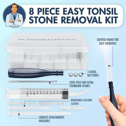Dr. Frederick’s Original Easy Tonsil Stone Remover Kit - Fast Painless Tonsillolith Removal Tool - Fight Bad Breath - Pick and Oral Irrigator - 8 Pieces
