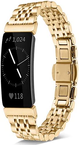Shangpule Compatible with Fitbit Inspire HR / Inspire 2 / Inspire Bands , Stainless Steel Metal Replacement Wrist Band for Fitbit Inspire Women Man Large Small (Gold)