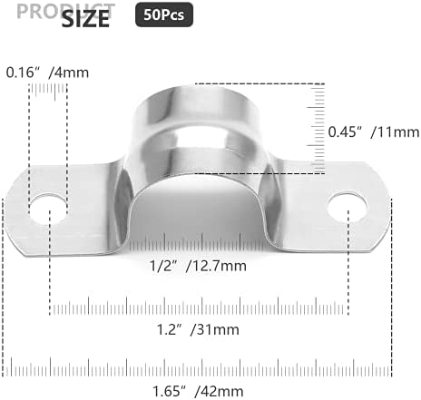 Jersvimc 50Pcs 15/32 Inch(0.47 inch) Stainless Steel Conduit Clamps, Two Hole Strap U Bracket Rigid Pipe Strap Metal U Clamp Conduit Strap Tension Clips U-tube Clamp Heavy Duty