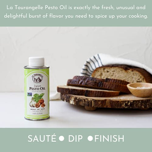 La Tourangelle, Pesto Infused Sunflower Oil, Drizzle onto Pasta and Salads, Whisk in Seasonings for Easy Dipping Sauce, Vinaigrette, or Marinade, 8.45 fl oz