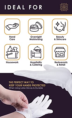 White Gloves XL (10 Pair) - Cotton Gloves for Eczema, Cotton Gloves for Dry Hands, White Cotton Gloves for Women, Spa Glove, Lotion Glove, Sleeping Glove