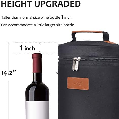 Tirrinia 2 Bottle Wine Tote Carrier - Leakproof & Insulated Padded Versatile Wine Cooler Bag for Travel, BYOB Restaurant, Wine Tasting, Party, Dinner, Great Christmas Day Gift for Wine Lover, Black