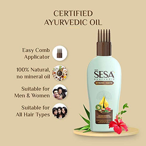 sesa Sesa Ayurvedic Strong Roots Hair Oil for Hair Fall Control and Hair Growth Prevents Hair Fall, Supports Growth, Repairs Damage Bhringraj and 25 Rare Herbs with 6 Nourishing Oils All Hair Types 100 ml (Pack of 1) Strong Roots Oil 100ml