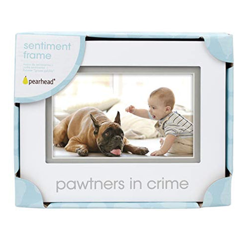 Pearhead Pawtners in Crime Sentiment Keepsake Picture Frame, Pet and Baby Best Friends Frame, Gender-Neutral Baby Nursery Décor Accessory, White