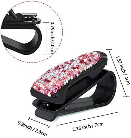 CHIMUYU Glasses Holders for Car Sun Visor, 2 Pack Bling Crystal Rhinestones Fashion Car Eyeglasses Sunglasses Hanger Mount with Ticket Card Clip for Women Girls (Red)