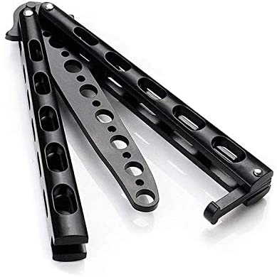 Anlado Balisong Butterfly Knife Trainer Practice with O-ring Latch - Enhanced Version - Black Metal Steel - no Offensive Blade - for Beginner, Children, Butterfly Knives Lover and more