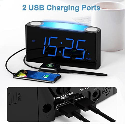 Digital Alarm Clock for Bedroom - 7 Color Night Light,2 USB Chargers,7.5" Large Number Screen & Slider Dimmer,12/24 H,Battery Backup,Easy Loud Electric Alarm Clock for Heavy Sleeper,Boy&Girl Kids Teen