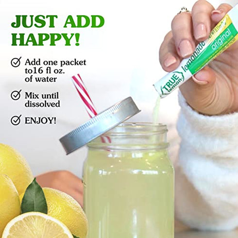 TRUE LEMON Original Lemonade Drink Mix (30 Packets) | Made from Real Lemon | No Preservatives, No Artificial Sweeteners, Gluten Free | Water Flavor Packets & Water Enhancer with Stevia