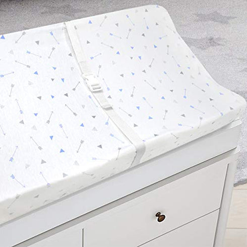 American Baby Company Printed 100% Natural Cotton Jersey Knit Fitted Contoured Changing Table Pad Cover,Works with Travel Lite Mattress, Sparkle Silver Blue Arrow, Soft Breathable, for Boys and Girls