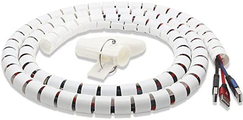 TITACUTE Cable Tube Organizer, Coiled Tube Sleeve Cable Wrap Spiral Wire Sleeves Cable Management with Cord Cover Clips for TV PC Computer Home Entertainment Wall White