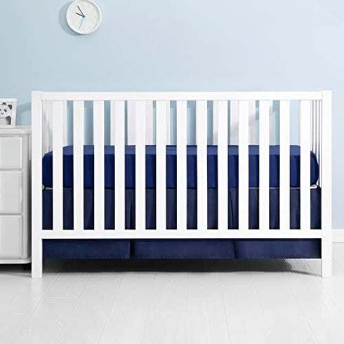 TILLYOU Navy Pleated Crib Bed Skirt for Baby Boys Girls, 100% Natural Soft Dust Ruffle, Standard Nursery Bedding Toddler Bedskirt Solid, 14" Drop