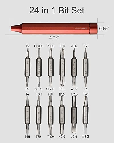HOTO Precision Screwdriver Sets, 24-in-1 Manual Screwdriver Set, Screwdriver Set with 24 pcs Tough S2 Steel Bits, Manual Pen Shape, Ideal for Electronics, Glasses and Bracelets, Cinnabar Red