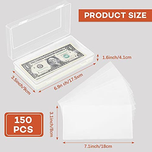 151 Pieces Currency Sleeves Bill Holder with Storage Case Plastic Paper Money Holders for Collectors Money Sleeves Protector