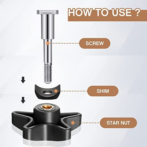 Replacement Arm Adjustment Knobs for Rollators Walker Replacement Parts Guardian Walker Parts M6 Track Bolt Set T Bolt with Black Threaded Star Knobs and Washers for Rolling Walkers (2)