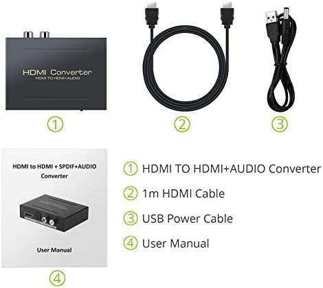 eSynic 4K HDMI Audio Extractor HDMI to HDMI + Optical TOSLINK SPDIF + Analog RCA L/R Stereo Audio Video Spiltter Adapter Converter Support 4K@30Hz 1080P Full HD 3D for Blu-ray Player PS3 PS4