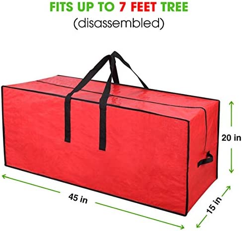 Primode Christmas Tree Storage Bag | Fits Up to 7.5 Ft. Tall Disassembled Tree I 45"x15"x20" Holiday Tree Storage Case | Protective Zippered Artificial Xmas Tree Bag (7.5ft, Red)