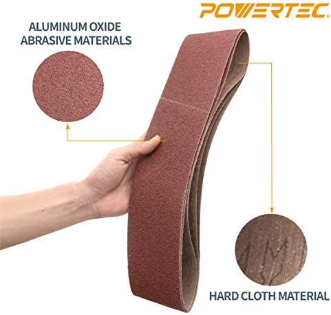 POWERTEC 110113 4 x 36 Inch Sanding Belts | 120 Grit Aluminum Oxide Sanding Belt | Premium Sandpaper – 3 Pack