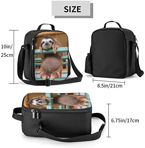 PrelerDIY Sloth Lunch Box - Insulated Lunch Box for Kids Funny 3D Design with Side Pocket & Shoulder Strap Lunch Bag, Perfect for School/Camping/Hiking/Picnic/Beach/Travel