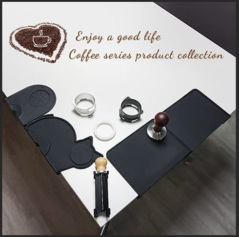 51mm Coffee Tamper Espresso Press with Tamper Mat 304 Stainless Steel Flat Base Wooden Handle for Coffee Grounds Barista Espresso Machines Accessory