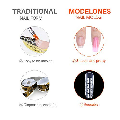 Modelones Poly Extension Gel Dual Nail Forms - Poly Nail Gel Forms 120pcs Clear Nail Extension Tips Set Nails Enhancement Thickening Acrylic False Nails Manicure Tool 12 Sizes Trendy Nail Art Design Salon DIY at Home