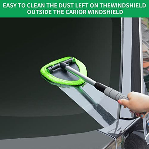 X XINDELL Windshield Cleaner -Microfiber Car Window Cleaning Tool with Extendable Handle and Washable Reusable Cloth Pad Head Auto Interior Exterior Glass Wiper Car Glass Cleaner Kit (Extendable)