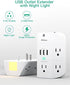 Outlet Extender with Night Light, 5-Outlet Surge Protector with 3 USB Charging Ports, 1800J Power Strip Multi Plug Outlets Wall Adapter Expander with Spaced Outlets for Home, School, Office