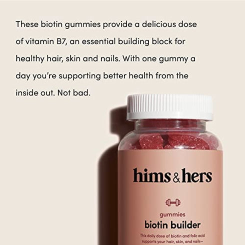 hims & hers biotin Builder Gummy Vitamins with Vitamins B12 and B6, Vitamin D, Gluten Free, no Artificial sweeteners or Flavors, Wild Cherry Flavor, 60 Count
