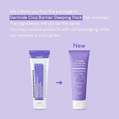 PURITO Dermide CICA Barrier Sleeping Pack 2.7 fl.oz / 80ml ceramide and centella, Night Cream, Sensitive Type, Moisture Pack