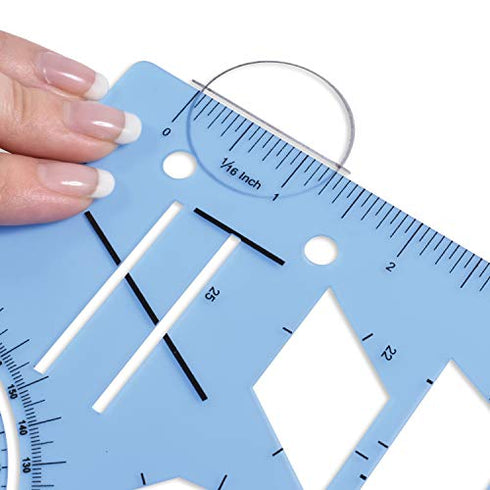 LEARNING ADVANTAGE Geometry Template - Sturdy Geometric Stencil to Draw 2D Shapes and Measure Angles - Includes Ruler plus a Number Line with Negative Values