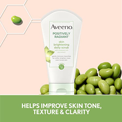 Aveeno Positively Radiant Skin Brightening Exfoliating Daily Facial Scrub, Moisture-Rich Soy Extract, helps improve skin tone & texture, Oil-& Soap-Free, Hypoallergenic, 7 oz