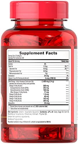 Puritans Pride All in One Omega 3, 5, 6, 7 and 9 with Vitamin D3, 60 Count