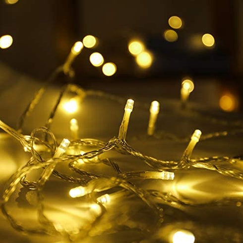 Twinkle Star LED String Lights, Plug in String Lights 8 Modes Waterproof for Indoor Outdoor Christmas Tree Wedding Party Bedroom (*Warm White, 33 ft)