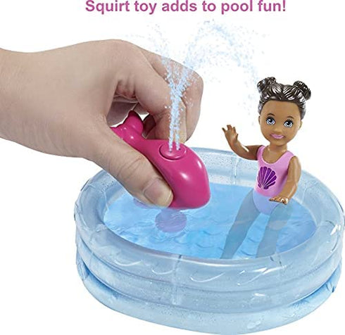 Barbie Skipper Babysitters Inc. Dolls & Playset with Babysitting Skipper Doll, Toddler Small Doll with Color-Change Swimsuit, Kiddie Pool, Whale Squirt Toy & Accessories for Kids 3 to 7 Years Old