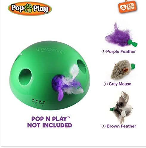 Allstar Innovations Use with The Pop N Play; 3 Replacement Cat Toy Attachments; Includes One Mouse, One Fish and One Feather. Pets Know Best'