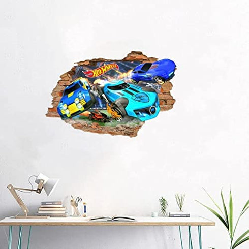 3D Wall Stickers Murals Wallpaper Hot Wheels Toy Car Removable Vinyl Space Wall Decals Removable PVC Art Nursery School