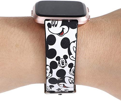 Sufcusny Cute Cartoon Leather Band Strap Lovely Style Wristband Bracelet Compatible with Fitbit Versa 2/Versa/Versa Lite/Versa SE, White/Black Mickey