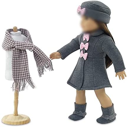 Emily Rose 18 Inch Doll Clothes & Accessories - Grey and Pink 4 PC 18" Doll Coat Outfit Gift Set for Kids and Girls, Includes Matching Hat, Boots and Scarf Accessory | Fits Most 18" Dolls