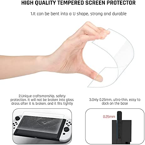 GLDRAM Case for Nintendo Switch OLED Model 2021 with Screen Protector and 10 Pcs Thumb Caps, Clear Protective Hard Cover for Switch OLED Console & JoyCon - Ultra-Slim & Dockable Skin (Blue)