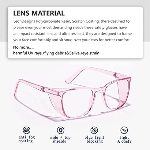 LeonDesigns Anti Fog Safety Glasses Blue Light UV Blocking Goggles for women men (Square R1)