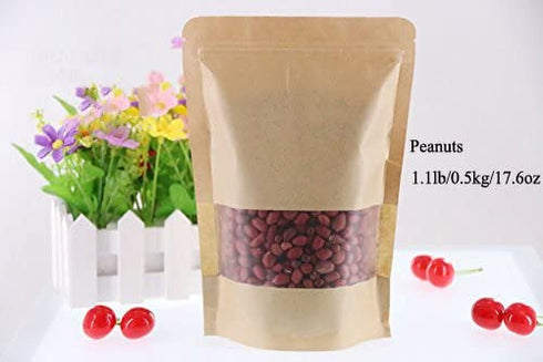 SumDirect Kraft Zip Lock Stand Up Bags Pouches with Notch and Matte Window 5.9x8.6 Inches,5.7oz,Pack of 50