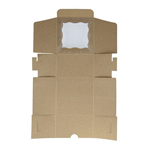 Spec101 Brown Bakery Boxes with Window, 25pk - 4in x 4in Cake Boxes, Party Favor Boxes, Candy Boxes, Dessert Boxes