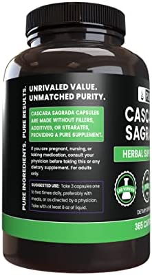 Pure Original Ingredients Cascara Sagrada (365 Capsules) No Magnesium Or Rice Fillers, Always Pure, Lab Verified