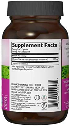 Organic India Shatavari Herbal Supplement - Supports Hormonal Balance, Immune and Inflammatory Response, Vegan, Gluten-Free, USDA Organic, Supports Reproductive Health - 90 Capsules