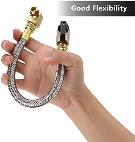 HK Extended Tank Drain Assembly Kit with 10 Inch Braided Steel Hose 1/4 Inch Drain Valve and Elbow Fitting for Air Compressor
