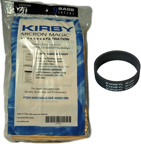 Kirby Part#197394 Replace #197301 - Genuine Allergen Filtration Vacuum Bags Model G6 and Ultimate G (9 Bags & 1 Belt)
