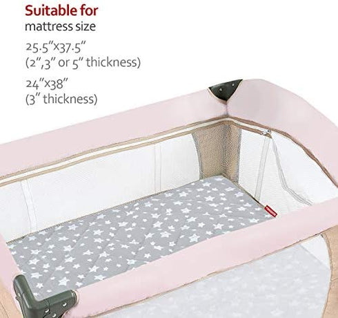 Pack and Play Sheet Quilted, Breathable Thick Playpen Sheets, Lovely Print Mattress Cover 39"×27"×5" Fits Graco Portable Mini Cribs, Suitable for Play Yards and Foldable Mattress Pack and Play Pad