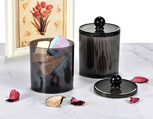 SheeChung 15-ounce Small Clear Plastic Apothecary Jar - Qtip Dispenser Holder Bathroom Vanity Storage Canister Acrylic Jar for Cotton Ball,Cotton Swab,Q-tips,Cotton Rounds | 2 Pack (Black)