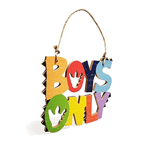 HnJOY Boys Only Wood Wall Decor Dino Paw - Dinosaur Theme Wooden Letters Plague - Children Room Decoration Animal Themed Sign - Nursery Playroom Decor for Kids Bed Room Door Hanging