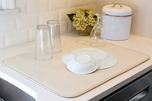 S&T INC. Absorbent, Reversible XL Microfiber Dish Drying Mat for Kitchen, 18 Inch x 24 Inch, Sand