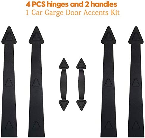 Decorative Premium Magnetic Garage Door Hardware Kit Carriage House Accents Faux 4 Hinges and 2 Handles Decor Kit for Metal Garage Door, Black